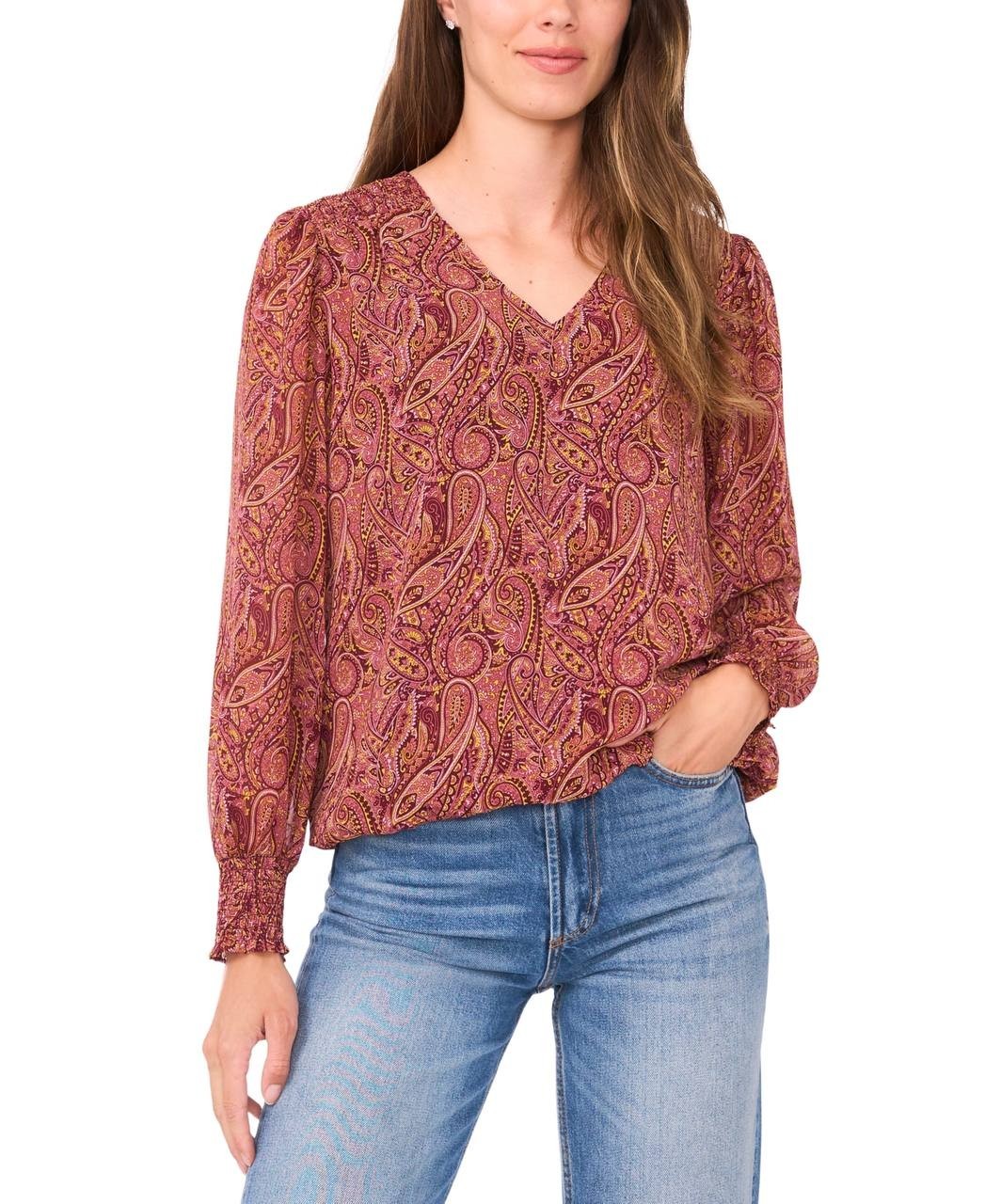 Sam & Jess Blouson V‑Neck Top Crisp Merl M NWT Lightweight Modern MSRP$59