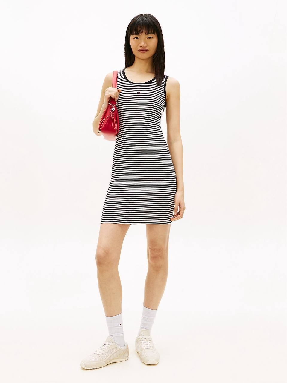 Tommy Hilfiger Ribbed Sleeveless Slim Mini Bodycon Dress Black/Ecru 12 NWT $99