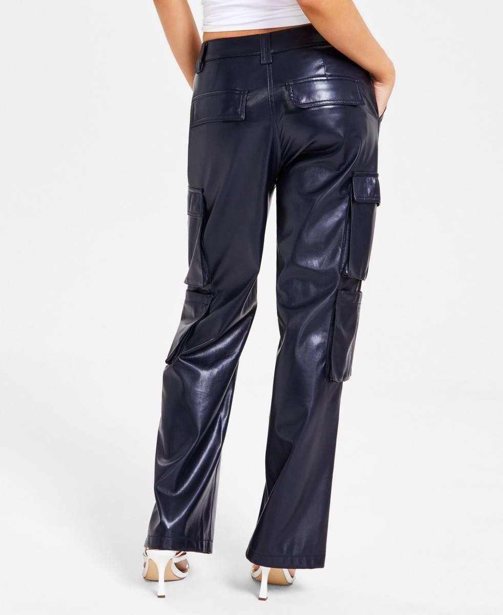 Guess Kori High-Rise Faux-Leather Cargo Pants Dare Ocean Sx29 NWT $148
