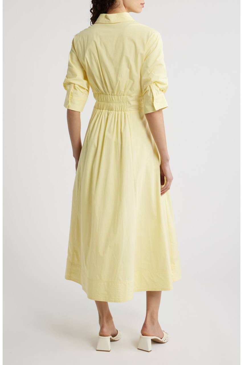 Vince Camuto Pleated Cotton Button‑Up Maxi Shirtdress Lemon Cream M NWT $139