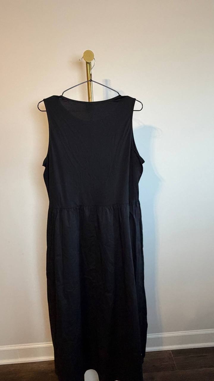 Anne Klein Sleeveless Mixed‑Media Midi Dress Black L NWT $129