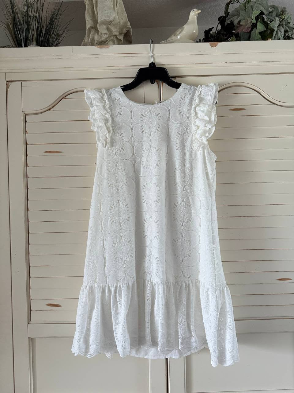 CeCe Ruffle Sleeve Flounce Dress White Size 12 NWT Lined A-line Summer Style