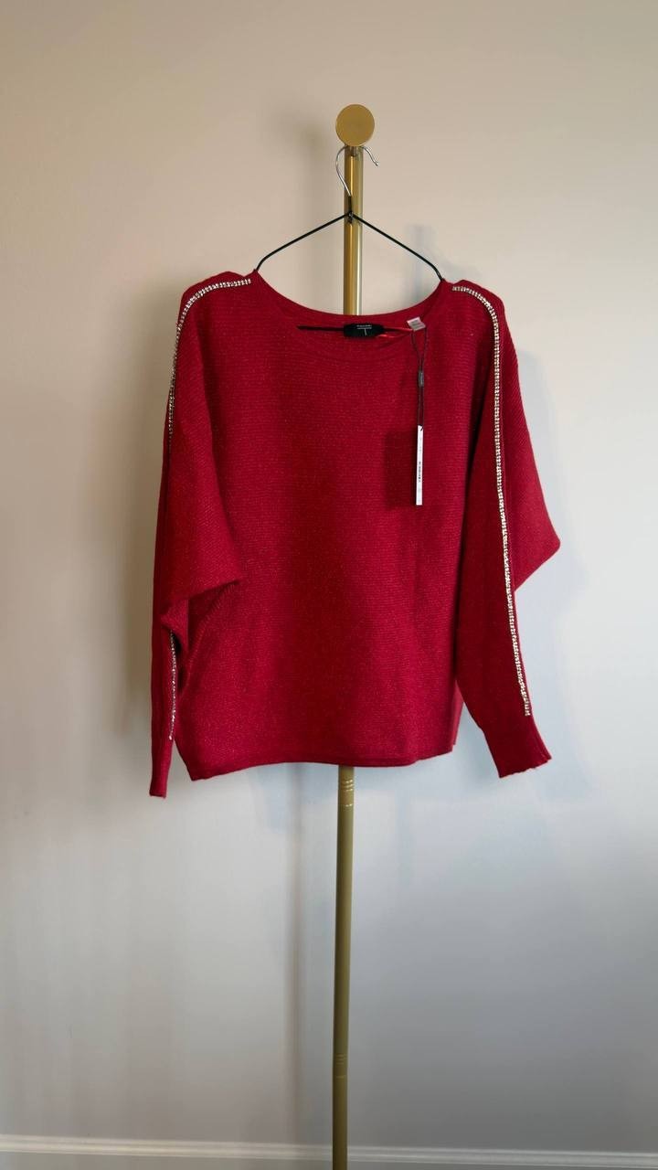 T Tahari Ribbed Embellished Dolman‑Sleeve Sweater Baked Cherry XS NWT $88