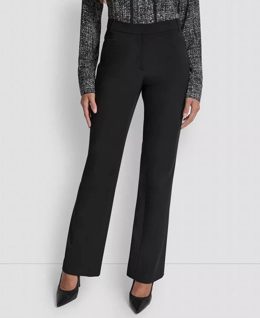 DKNY Modern Fit Flat‑Front Trousers – Size 16W – Black – NWT