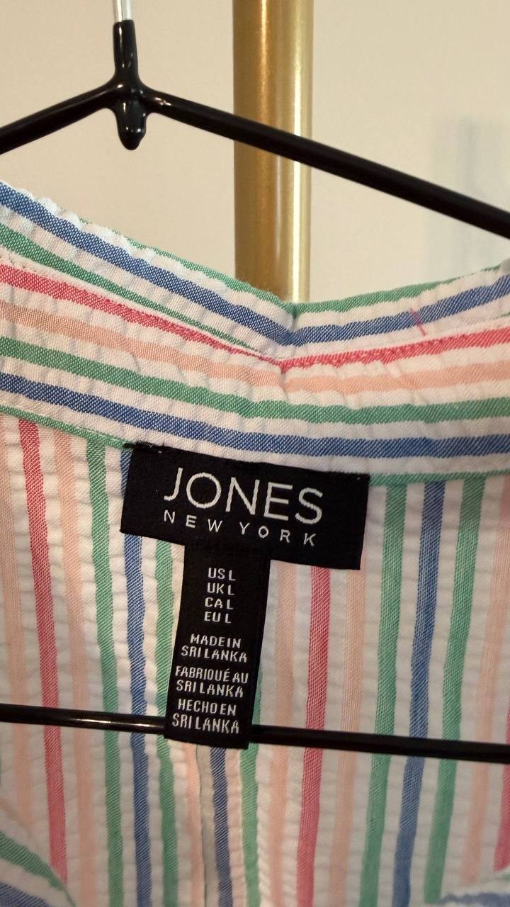 Jones New York Women’s Stripe Belted Shirtdress White Multi L $120 NWT