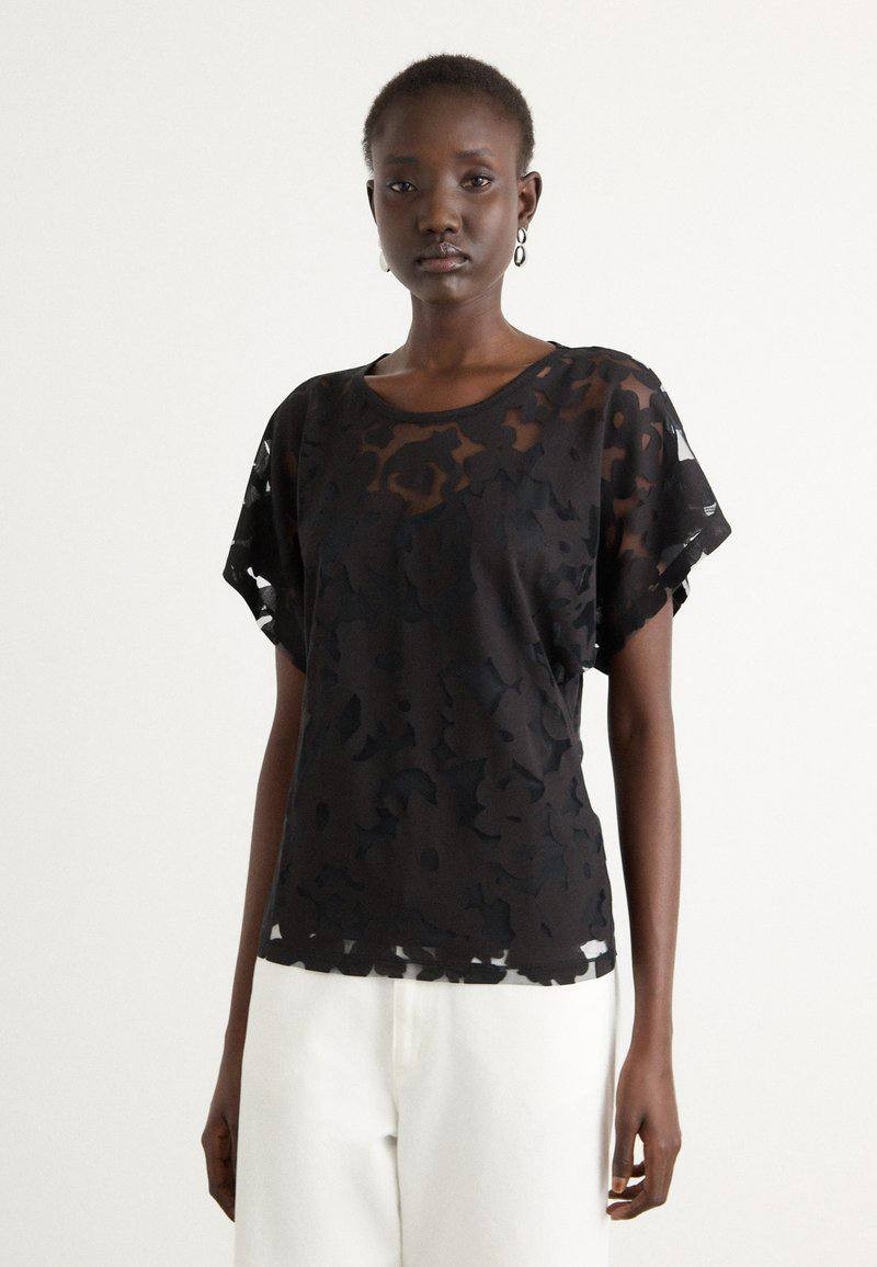 BOSS  Floral Lace Flutter Sleeve Top Black M NWT $99