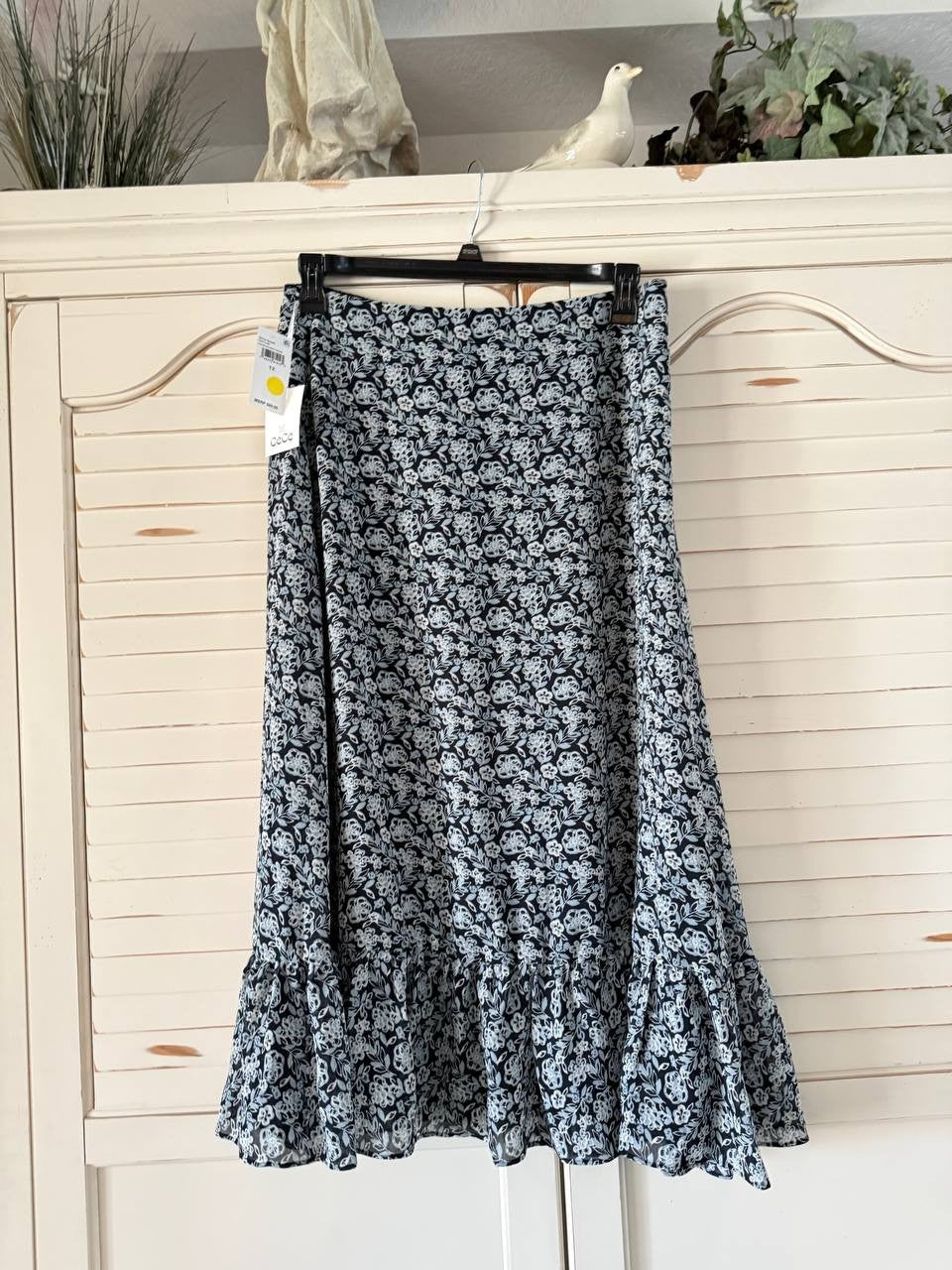 CeCe Printed Ruffle-Hem Midi Skirt Size 12 Night Shade NWT $69