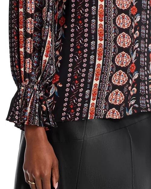 T Tahari Floral Striped Blouse S/P Petite, Round Neck, Short Sleeve, Office