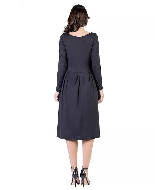 24seven Comfort Apparel Midi Fit & Flare Pocket Dress Black XL NWT $80