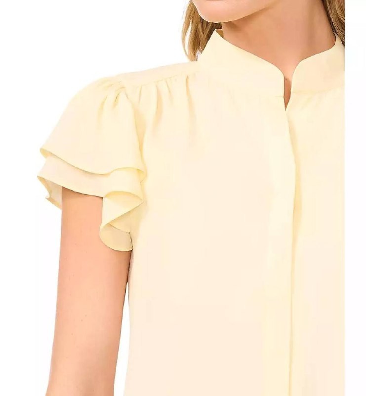 CeCe Flutter‑Sleeve Button‑Front Blouse Lemon SIZE XL NWT Minor Flaw MSRP$69