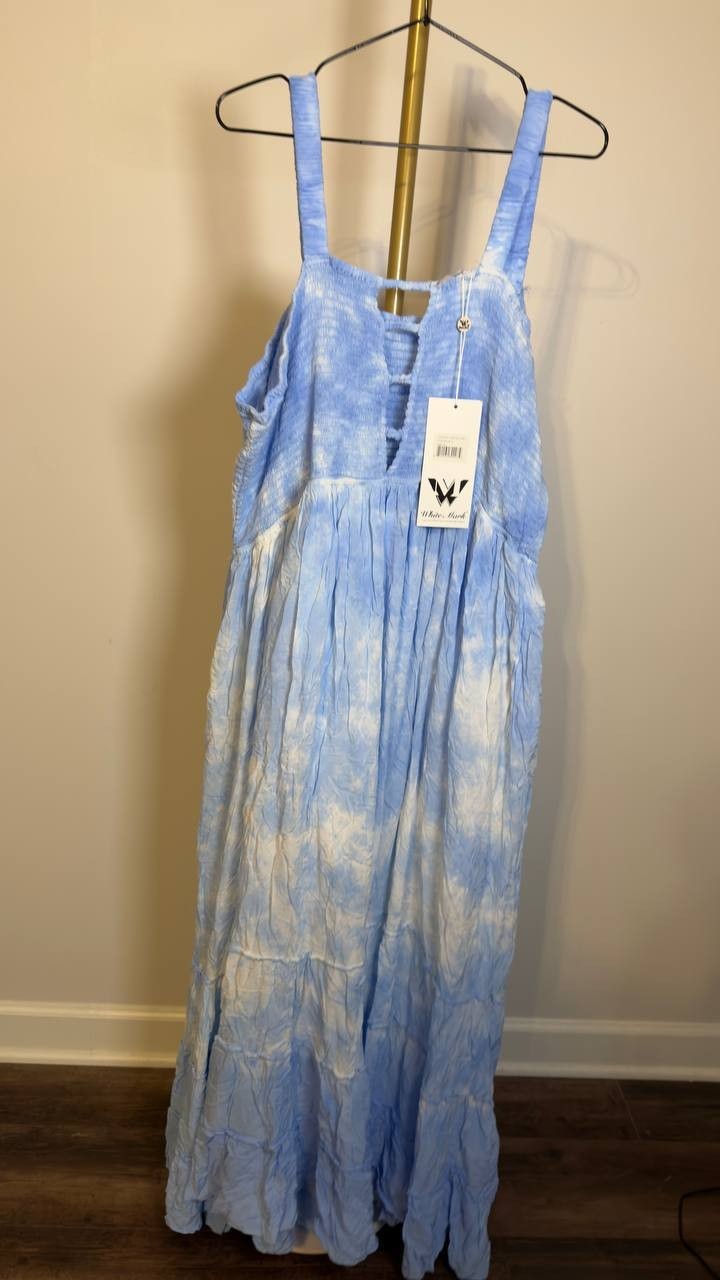 White Mark Plus Smocked Ruffle Maxi Dress Blue 3X NWT $84
