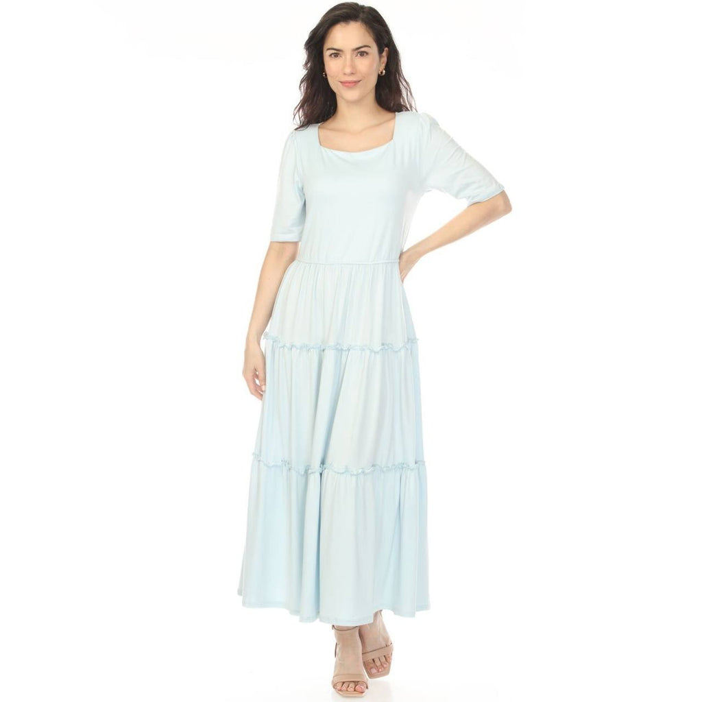 White Mark Women’s Square Neck Tiered Maxi Dress Light Blue XL NWT $86
