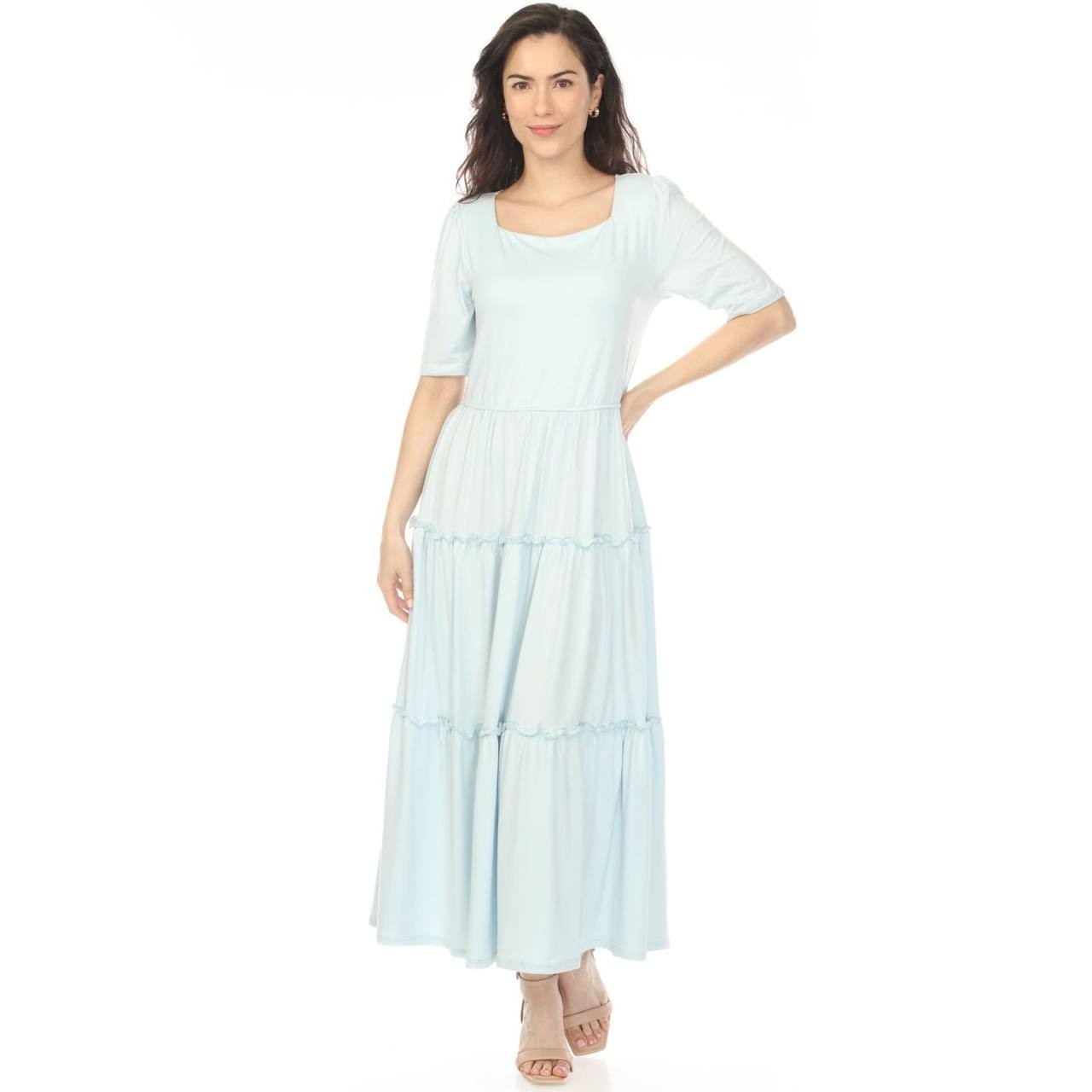 White Mark Women’s Square Neck Tiered Maxi Dress Light Blue XL NWT $86