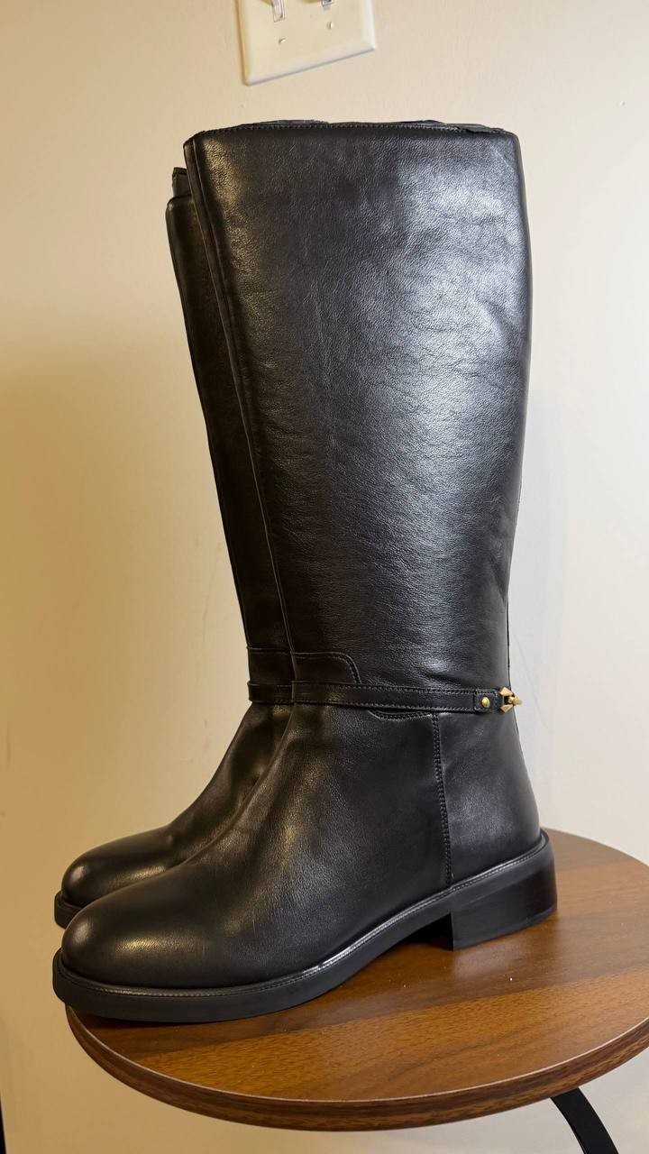 Vince Camuto Adria Boots 9M Black Leather Knee‑High Riding NIB msrp$259