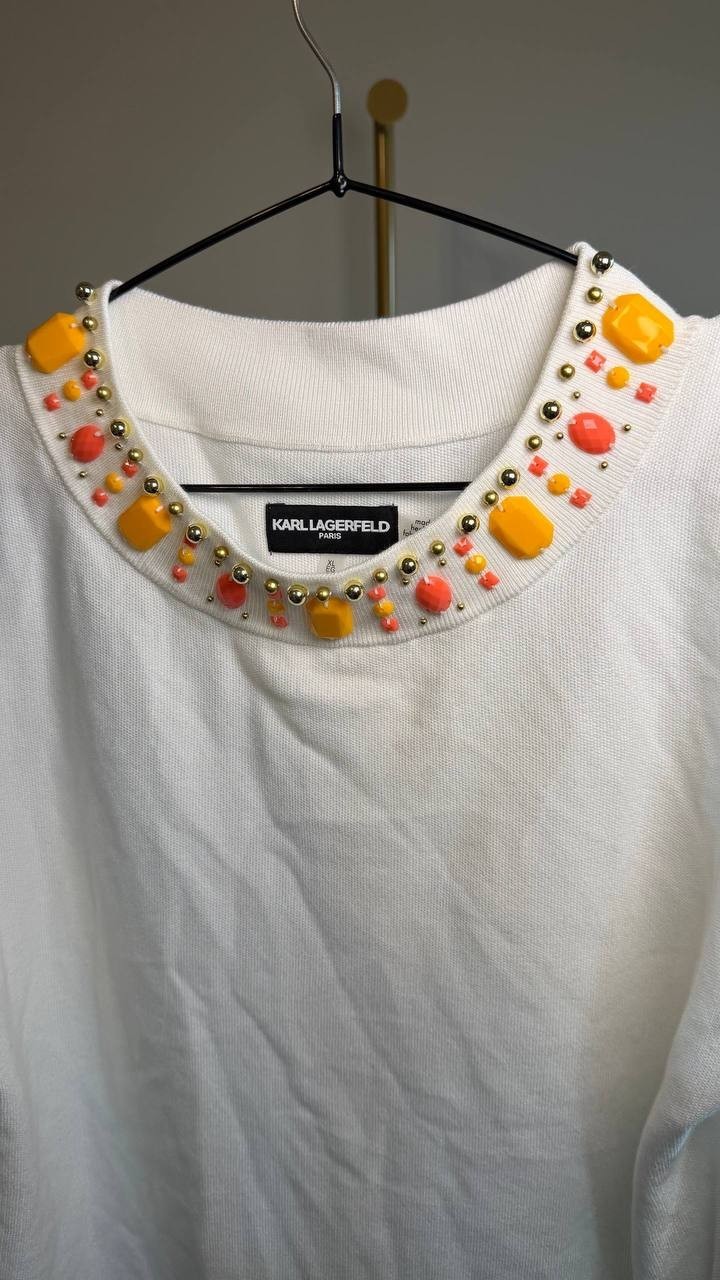 Karl Lagerfeld Paris Embellished Sleeveless Top White XL NWT $99