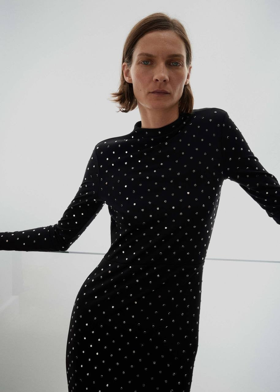 Mango Crystal Open-Back High-Collar Maxi Dress Black 6 NWOT $430