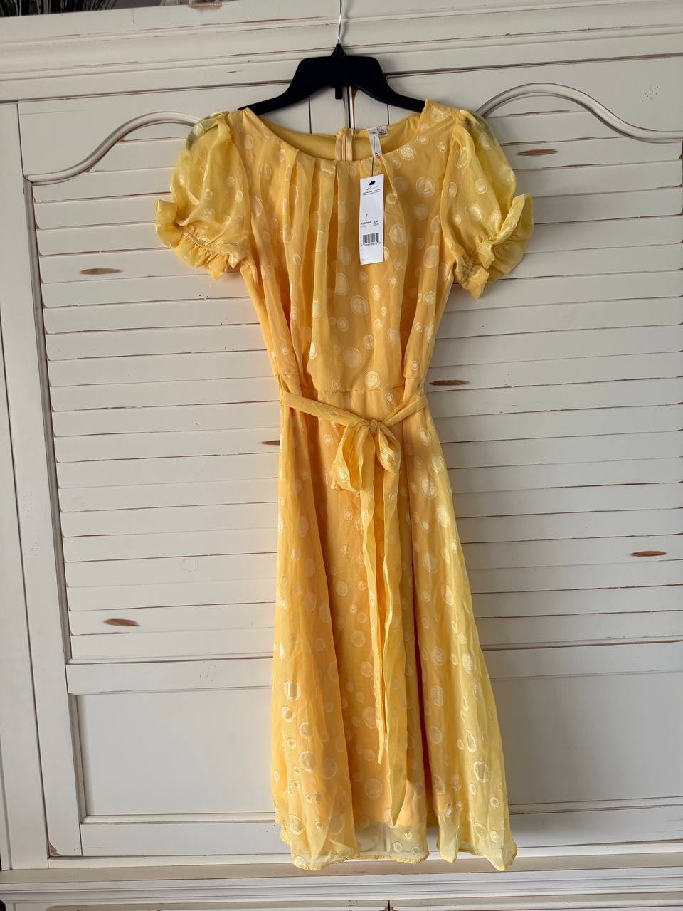 NY Collection Swiss Dot Dress – Size PM – NWT – Yellow Sleeveless Empire Waist