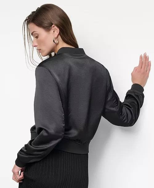 DKNY Studded Snap‑Front Bomber Jacket – Size S – Black – NWT
