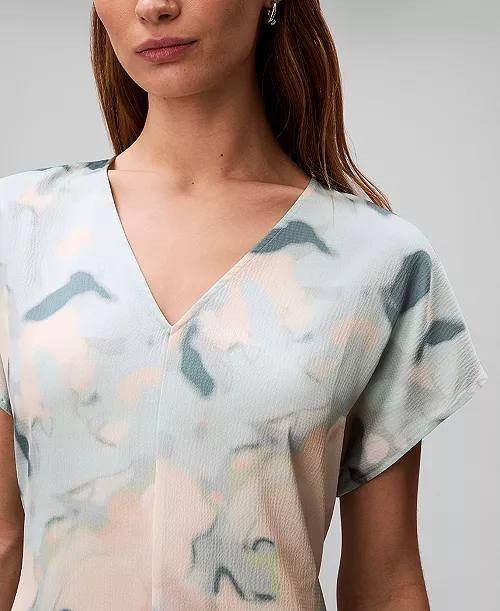 Calvin Klein Satin Print V‑Neck Midi Dress Pale Meadow S NWT $169
