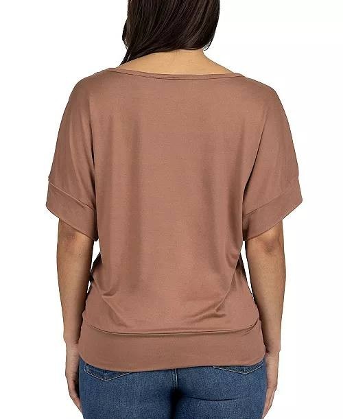 24seven Comfort Apparel Loose Fit Dolman Wide-Sleeve Top Mocha XL NWT $50