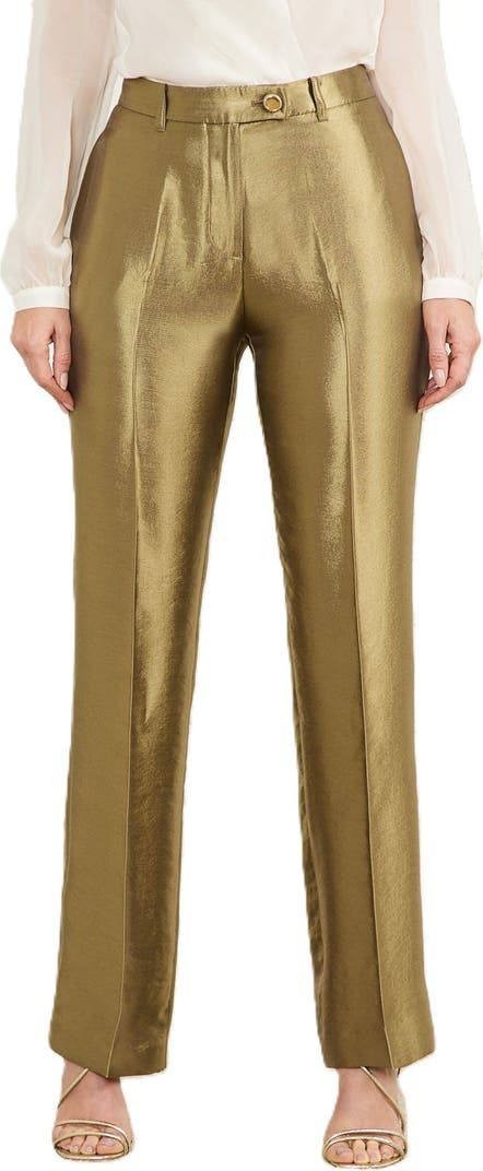Marciano Milla Metallic Straight‑Leg Pants Gold 6 NWT $220
