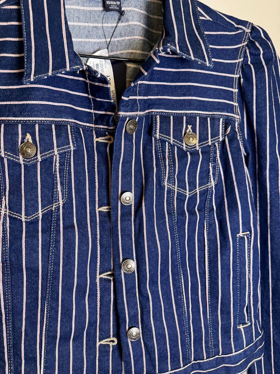 Nautica Jeans Striped Denim Puff‑Shoulder Jacket –Blue– XS – NWT – $109.50