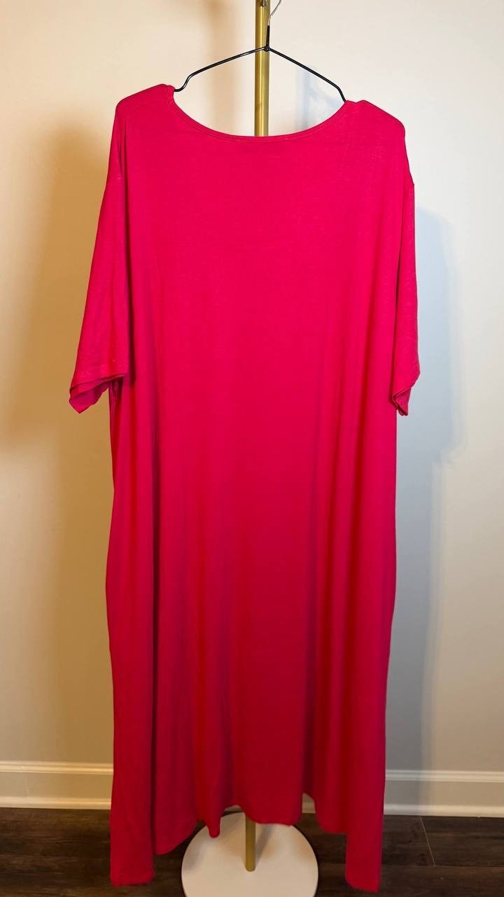 White Mark Plus Size Short Sleeve Pocket Swing Midi Dress Magenta 3XL NWT $68