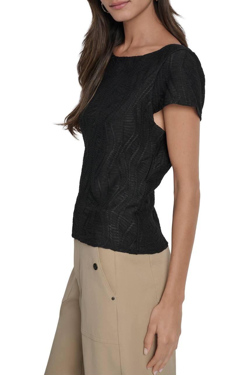 DKNY Texture Knit Top Black M NWT $69