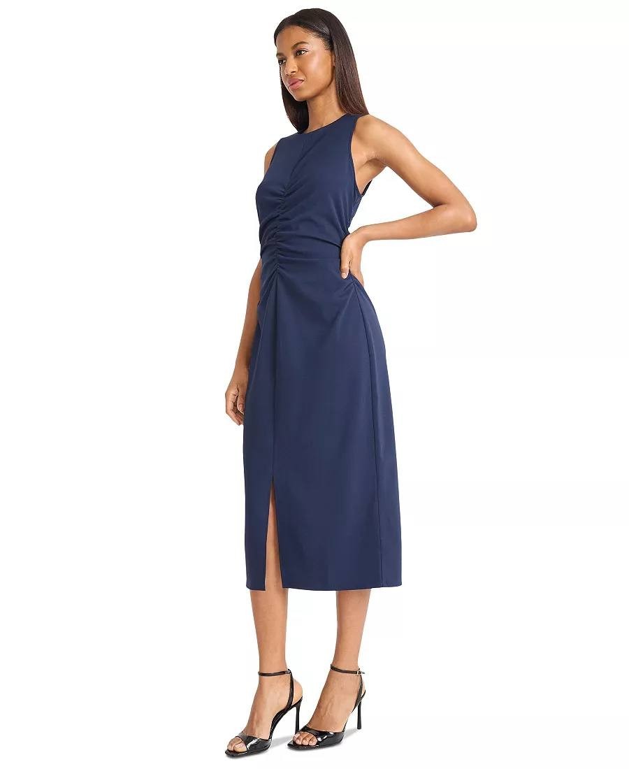 Donna Morgan V‑Neck Sleeveless Midi Crepe Dress Navy 12 NWT Elegant MSRP$118
