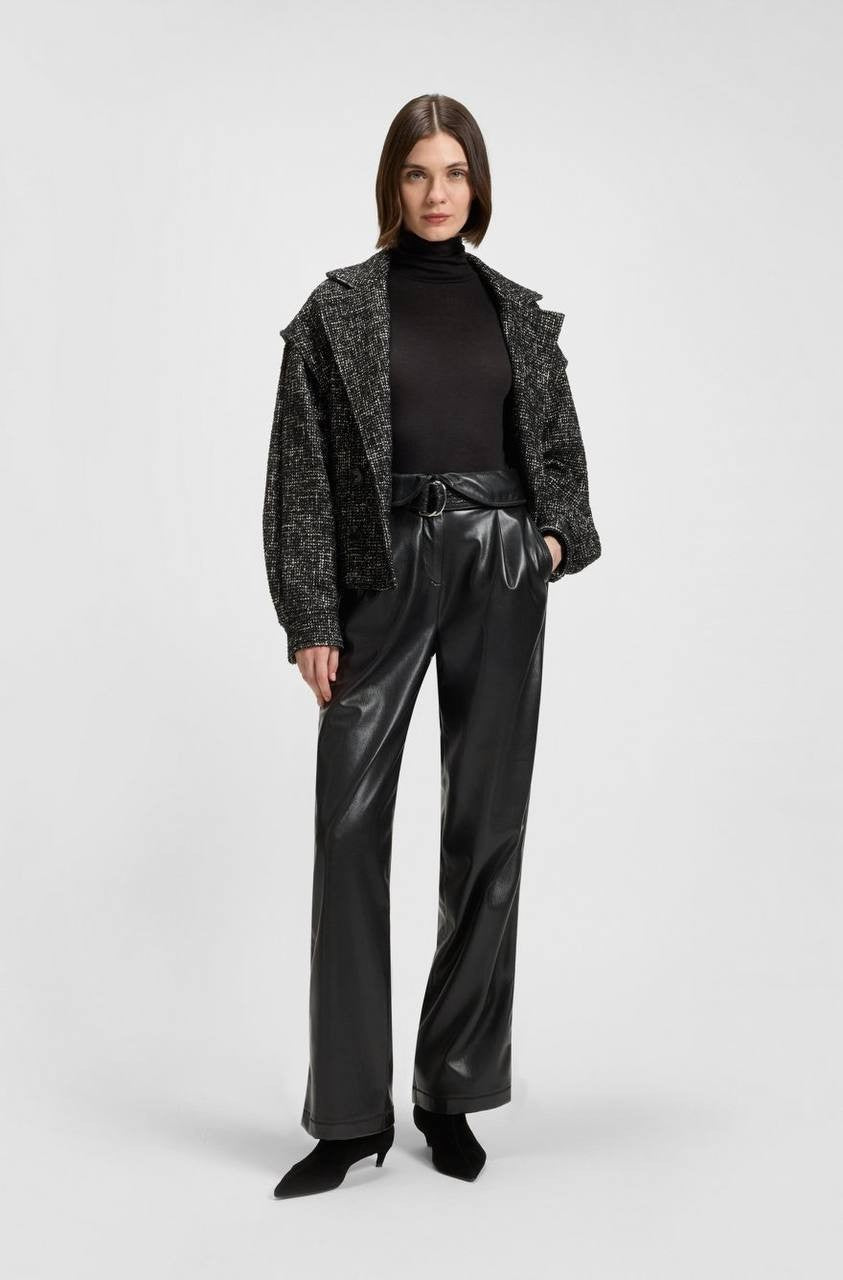 BOSS Faux Leather Straight-Leg Pants with Belt Black Size 10 NWT $149