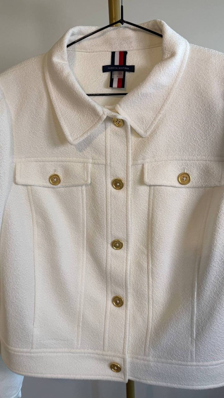 Tommy Hilfiger Women’s Slim White Denim Trucker Jacket 16 $150 NWOT