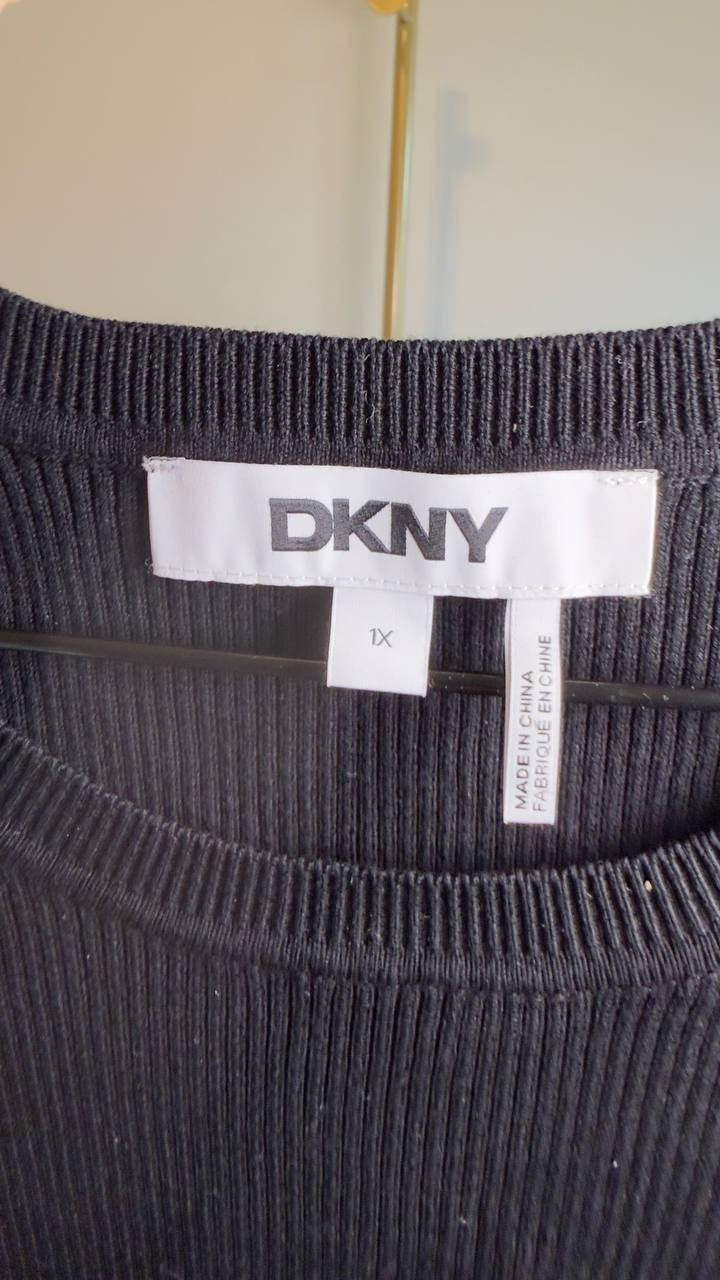 DKNY Plus Size Short-Sleeve Button-Detail Sweater Black 1X NWT $79