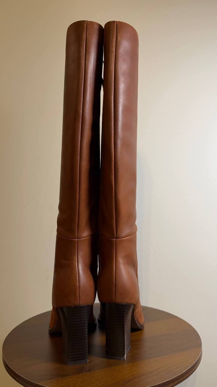 Nine West Zazz Boots 8.5M Medium Natural Leather Tall Square Toe NIB msrp$249
