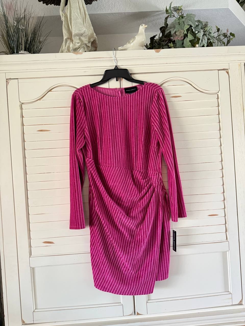 Donna Morgan Women's Striped Velvet Faux-Wrap Dress Pink Size 14 MSRP $138