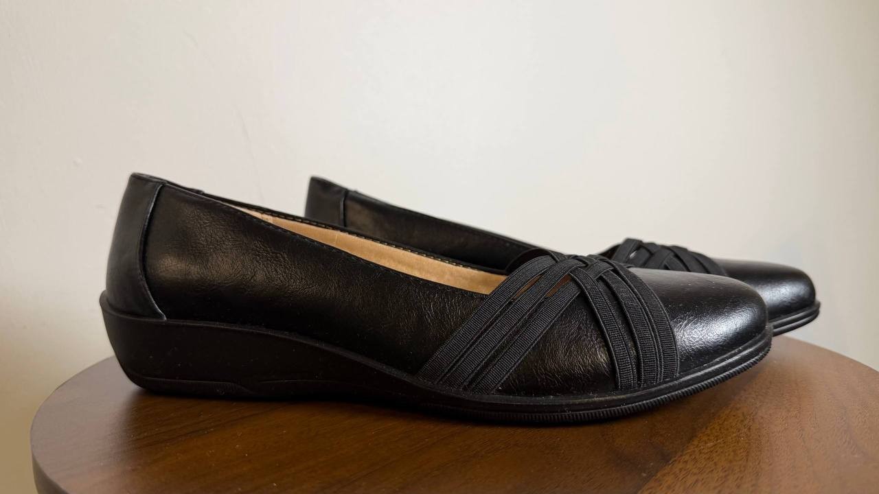LifeStride Incredible 2 Flats 9W Black Faux Leather Slip‑On Wedge NIB msrp$79.99