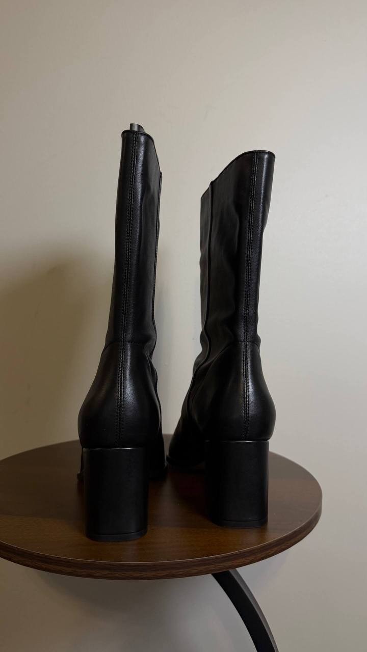 Vince Camuto Lorrys Boots 7.5M Black Leather Almond Toe Block Heel NIB$199