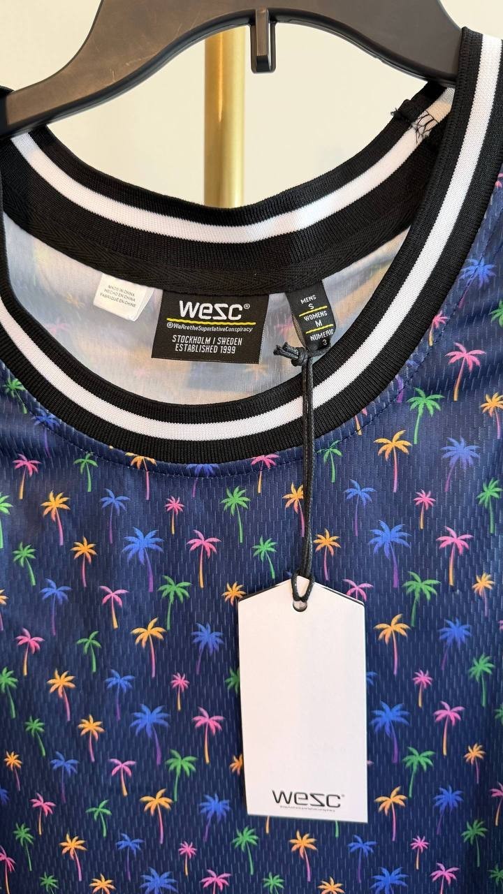 WeSC Men’s Basketball Tank Micro Palm Tropical Print Blue S $49 NWT