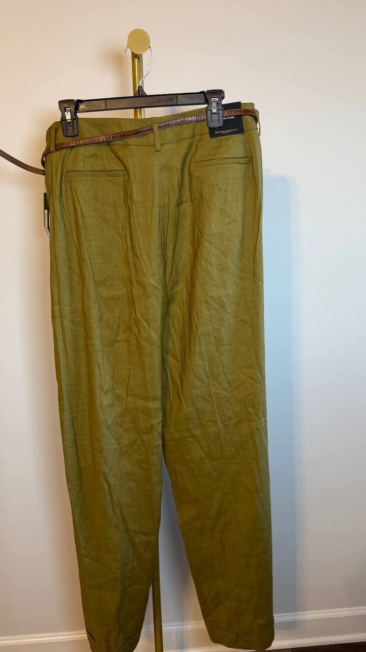 Donna Karan New York Petite Linen-Blend Wide-Leg Pants Green 16 NWT $129