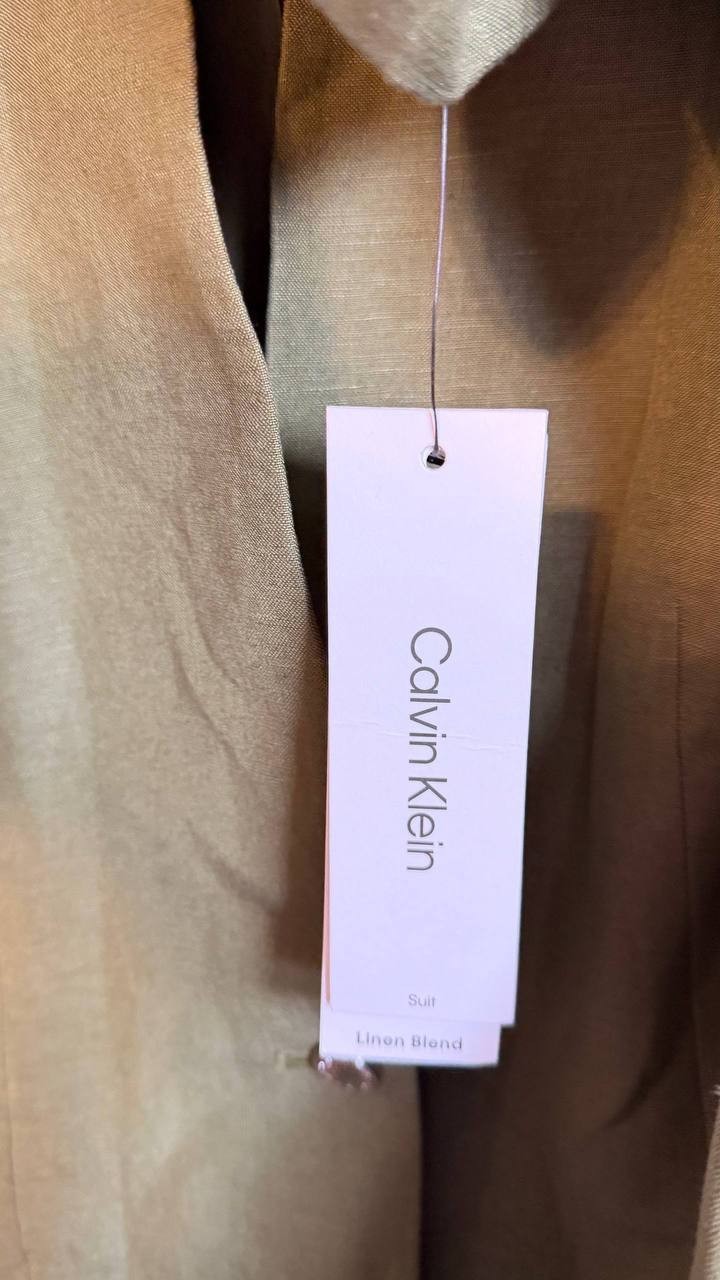 Calvin Klein Women’s Green Petite Linen-Blend 3/4-Sleeve One-Button Blazer Size