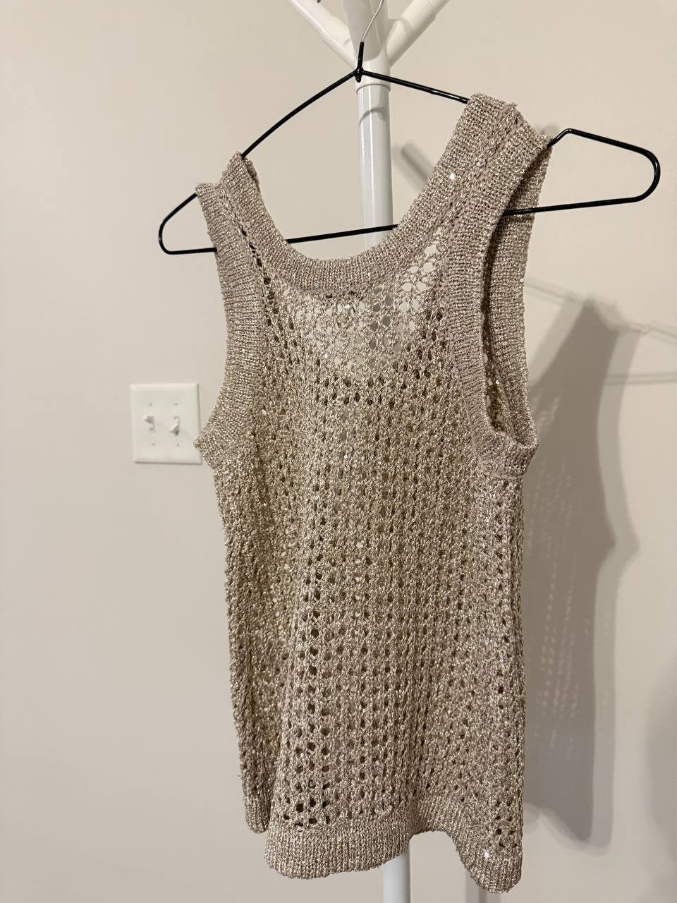 Bar III Petite Open‑Stitch Metallic Sleeveless Sweater – Size PXS – NWT – $49.50