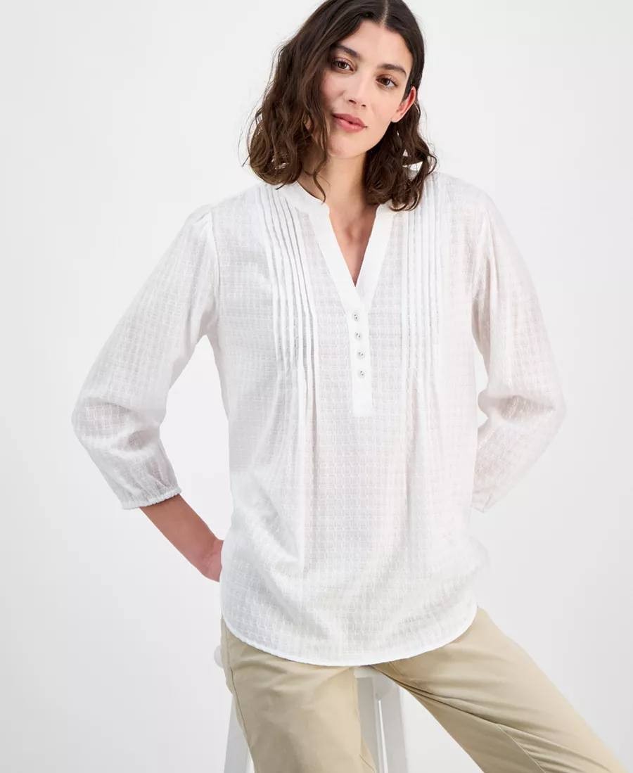 Tommy Hilfiger 3/4‑Sleeve Pintuck Tunic Top – Size L/G – NWT – $79.50