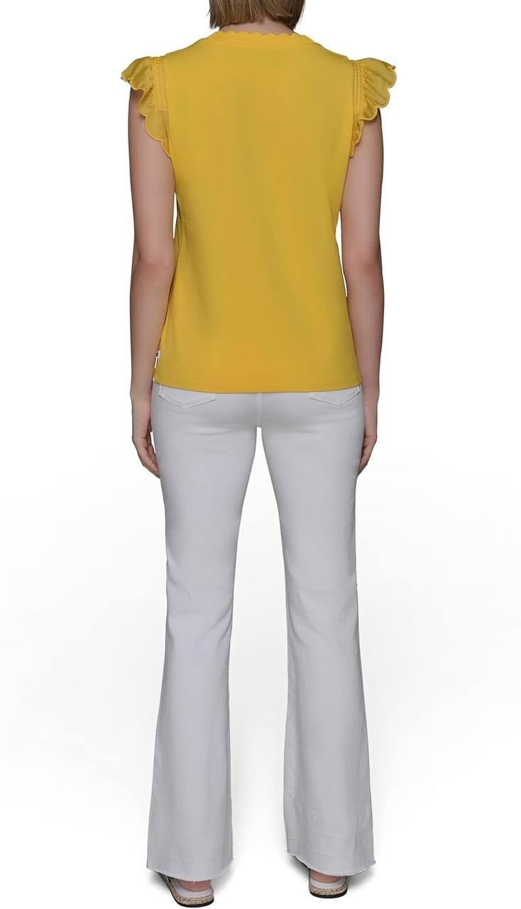 Karl Lagerfeld Blouse Ruffle Sleeveless Polyester Yellow 1XL NWT