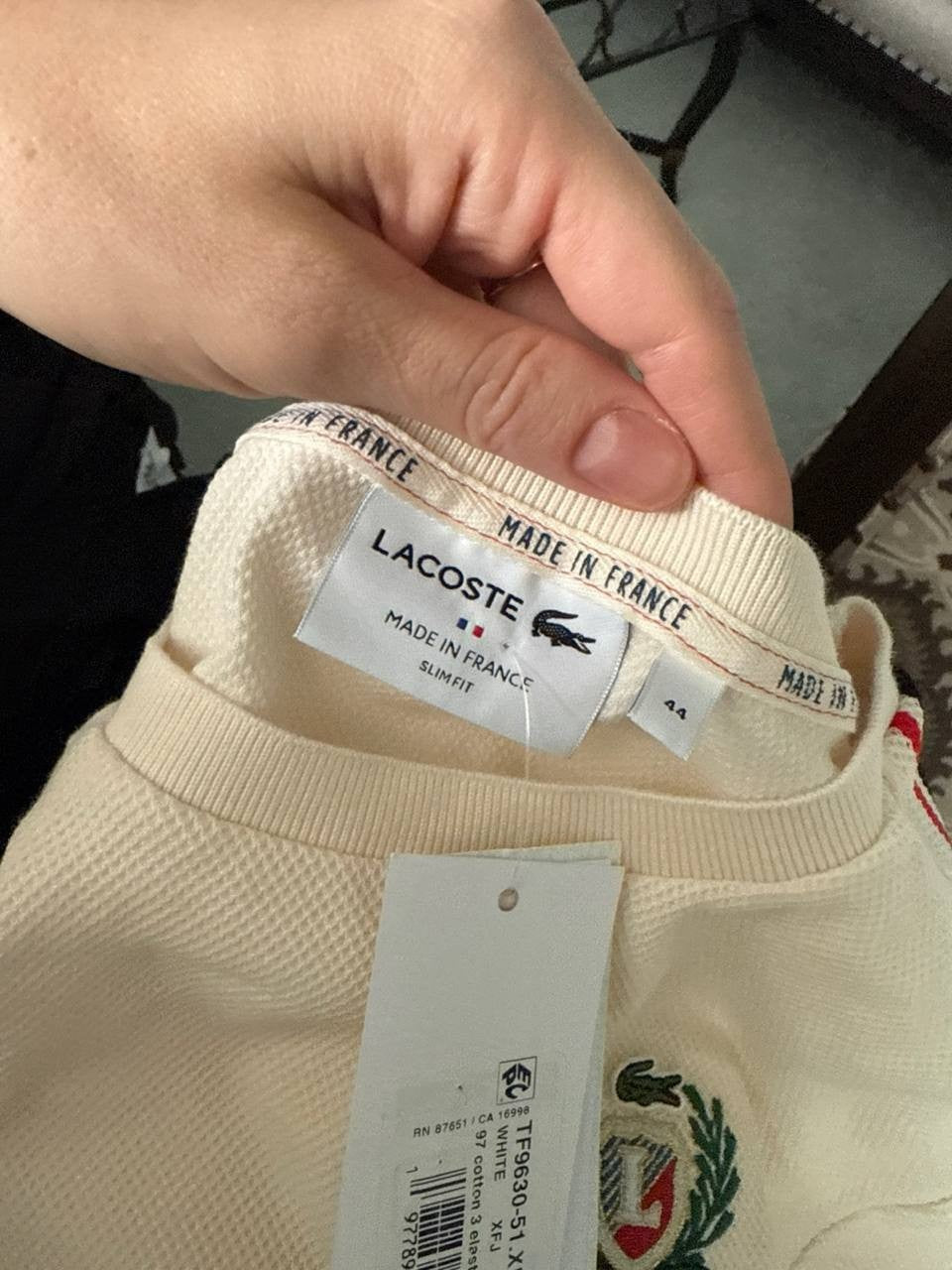 Lacoste Made In France Tee 44 Cream Textured Piqué Slim Fit NWT MSRP 90$