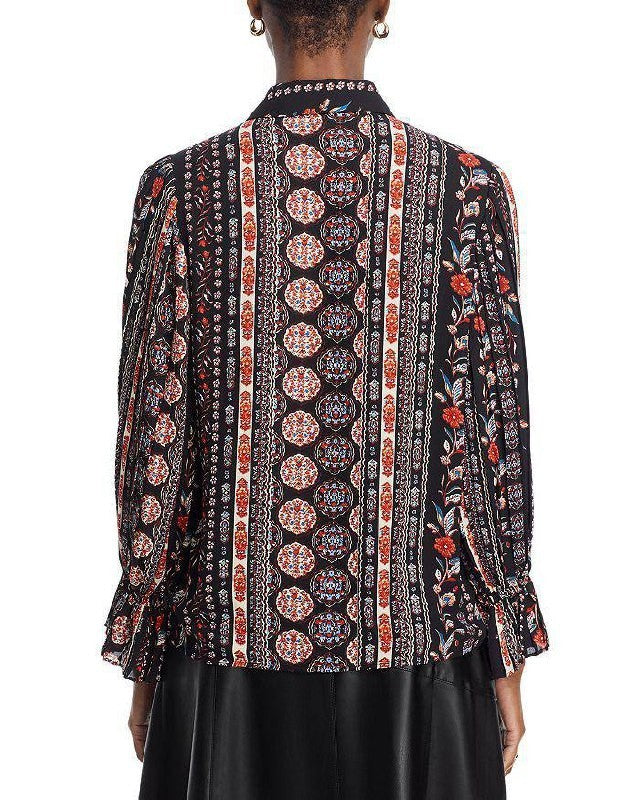 T Tahari Floral Striped Blouse S/P NWOT Petite Round Neck Short Sleeve msrp$88