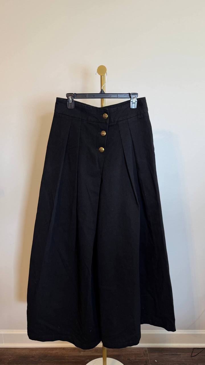 Gracia Wide Leg Pant Black Pleated High Rise Denim Look Trousers Size L NWT $130