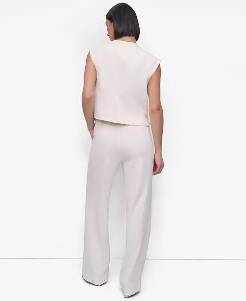 DKNY Aero Crepe Vest 24W White Sleeveless Button Front Pre-Owned