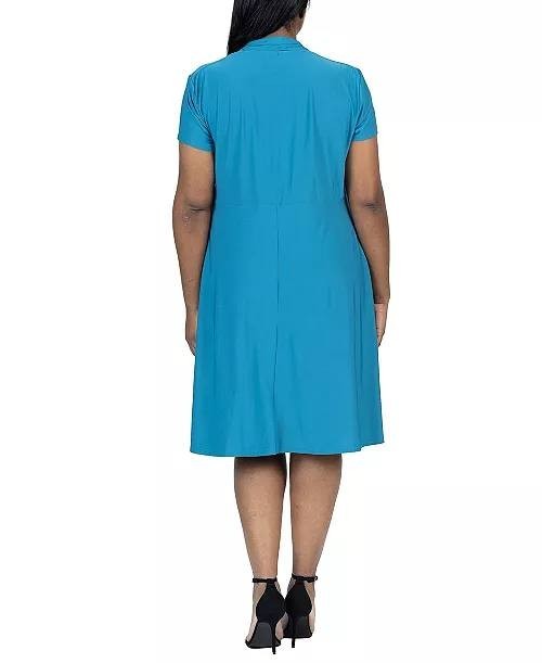 24Seven Comfort Apparel Plus Size Rouched Wrap Dress Teal Size 1X NWT $65.99