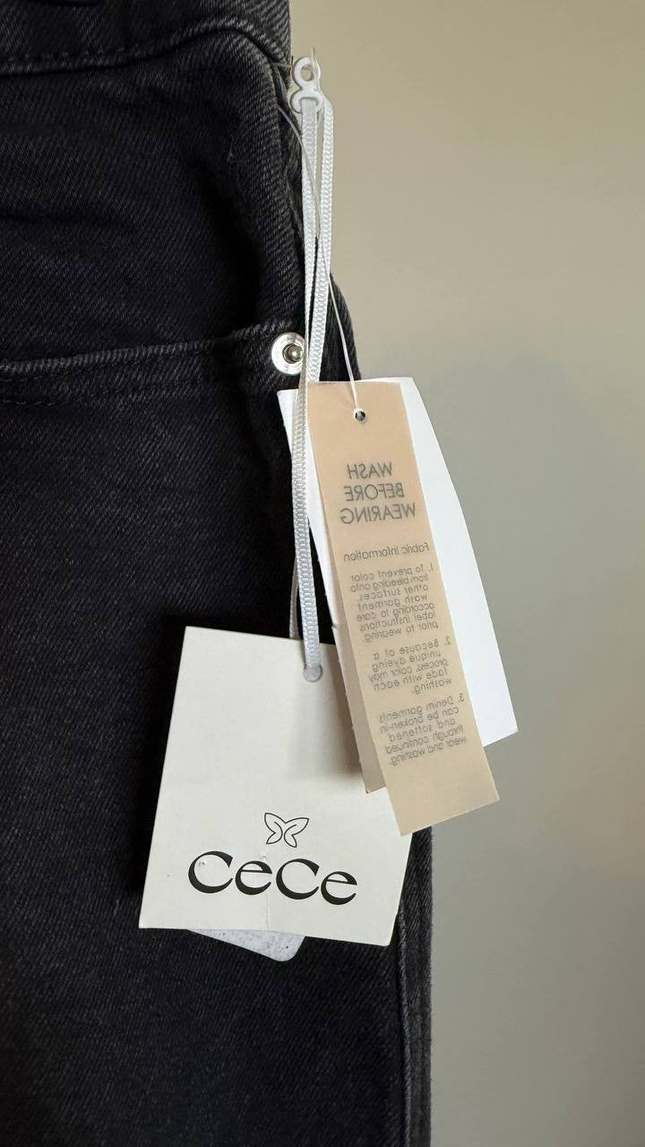 CeCe Classic High Waist Wide Leg Jeans Rich Black Stretch Denim Size 4 NWT $129