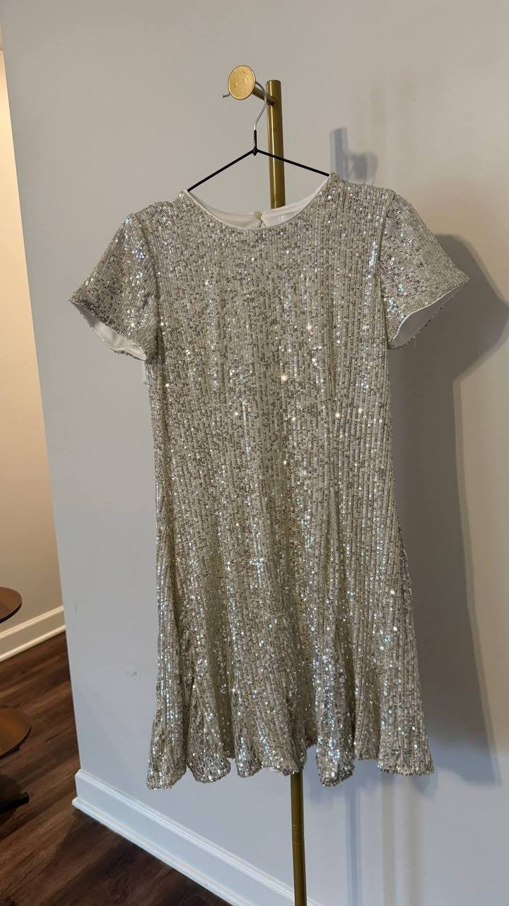 CeCe Sequin Dress Short Sleeve Polyester Champagne S NWOT MSRP $99