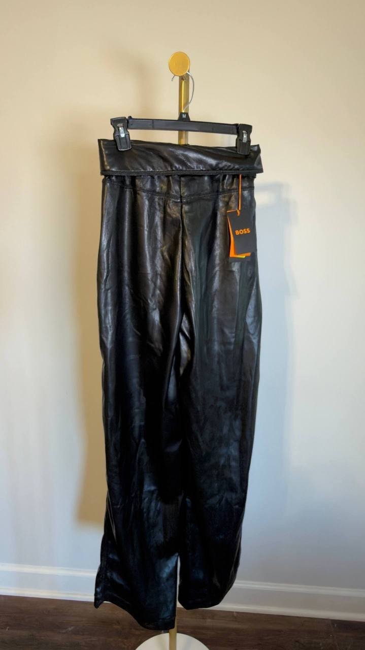 BOSS Faux Leather Straight‑Leg Pants with Belt Black 4 NWT $149